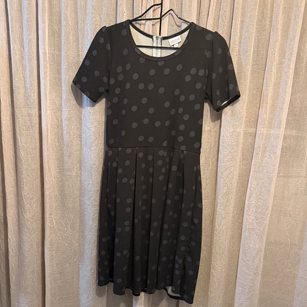 LuLaRoe Black Dress with Gray Polka Dots - Short Sleeve Fit & Flare